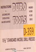 Duro-Duro Tools W3080, W3081, 15\' 1 1/2\" Drill Press Assembly Operation & Parts Manua-15 1 1/2-W3080-W3081-01